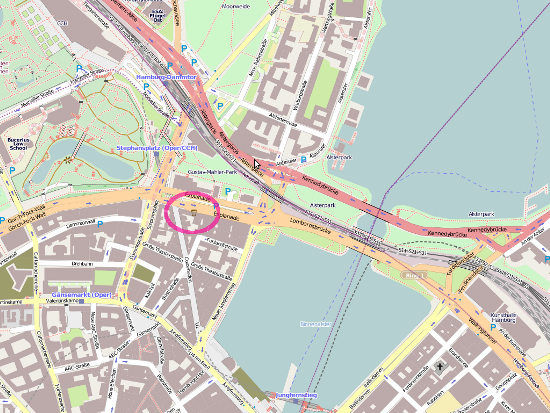 Lage des Tagungsorts in Hamburg (Bildquelle http://openstreetmap.de CC-BY-SA)
